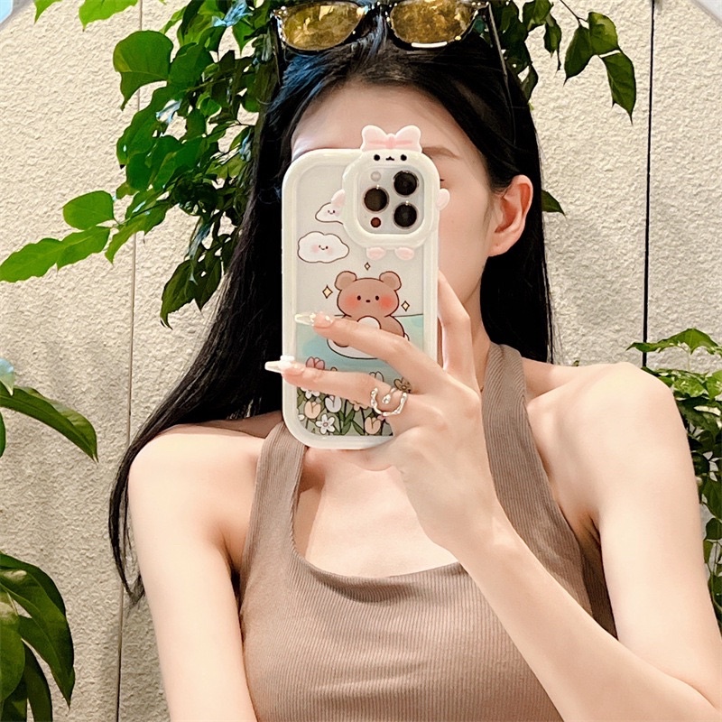 (SIÊU RẺ) Ốp lưng iphone viền trắng cam nơ gấu phao vịt dễ thương 7plus/8/8plus/x/xr/xs/11/12/13/pro/max/plus/promax