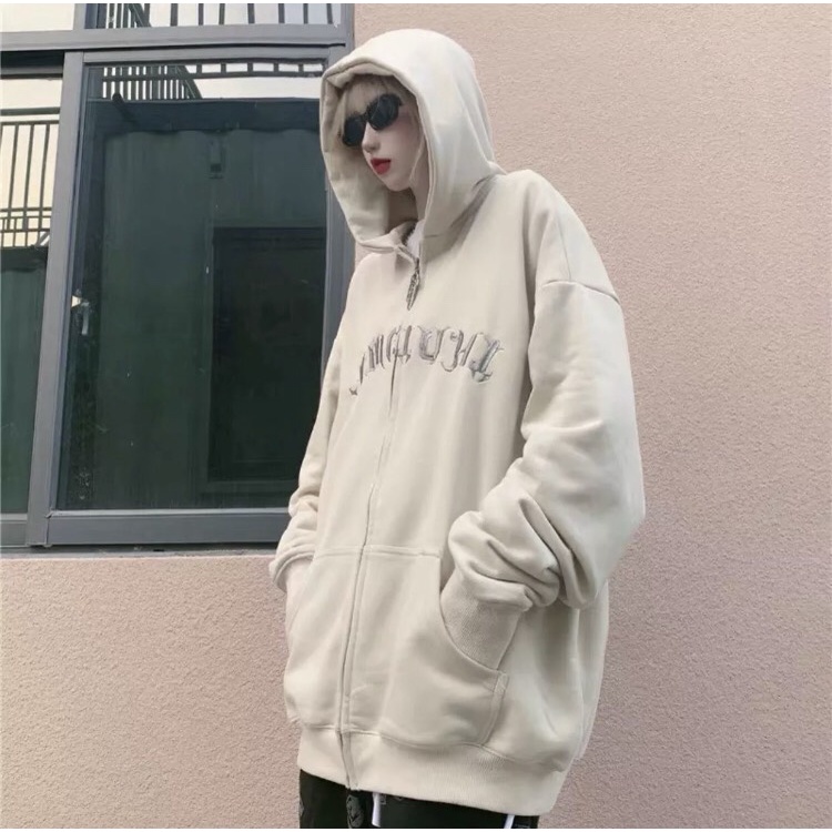 Áo Khoác Hoodie chữ kiểu form rộng nón to 2 lớp khóa Zip Unisex TP799
