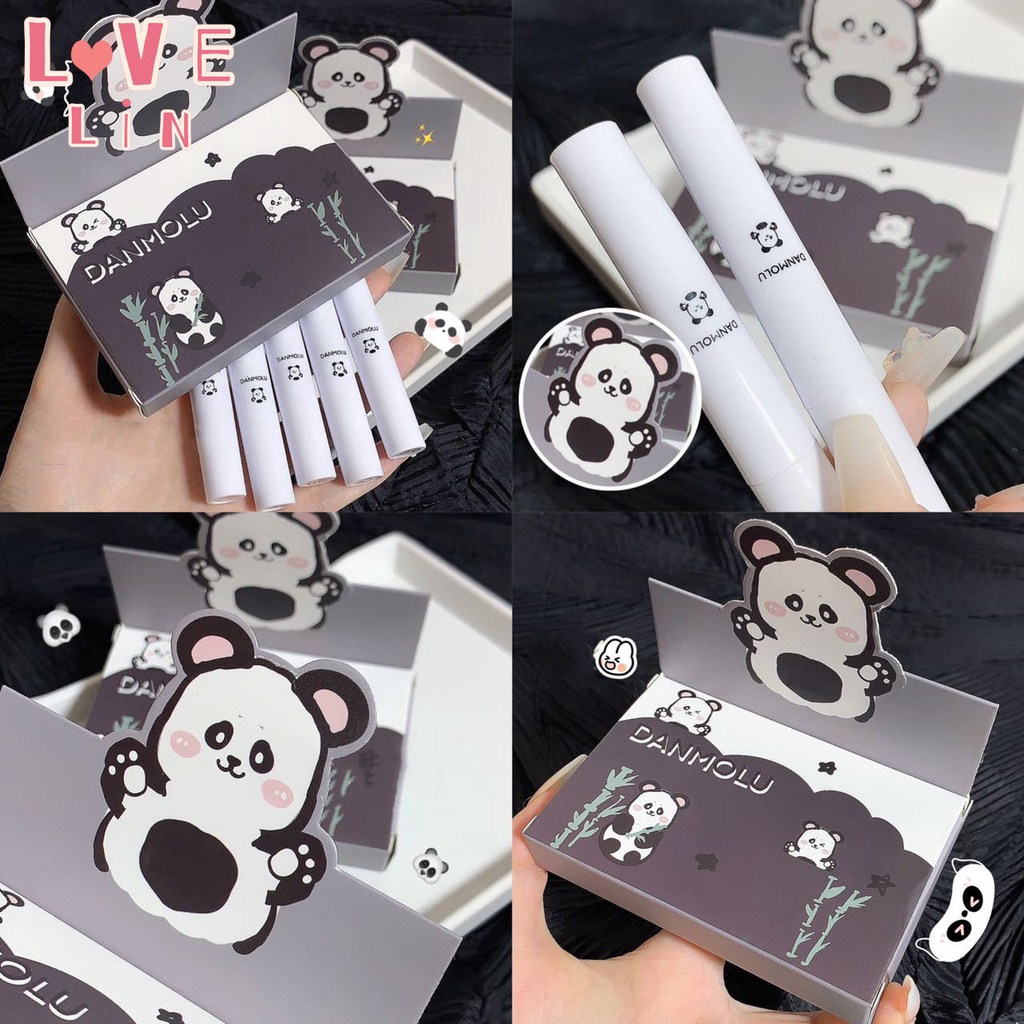 Bộ Son Kem Màu Đỏ Nhung Lì Hình Mặt Gấu Trúc Sương Mù Màu Trắng Giá Rẻ Không Dễ Dính Cho Học Sinh