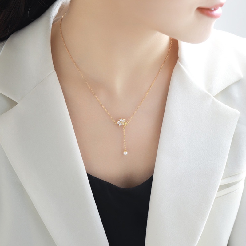 Vòng cổ Đính Ngọc Trai Hình Hoa Anh Đào Thời Trang Cho Nữ