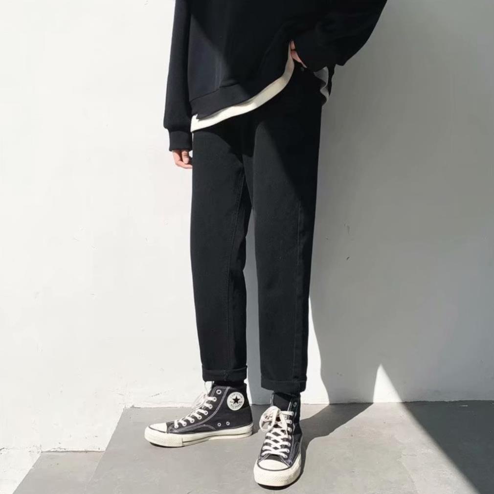 Quần Jean Baggy Nam Ống Rộng Màu Đen Trơn Basic Unisex Vải Co Giãn-B01 ™️