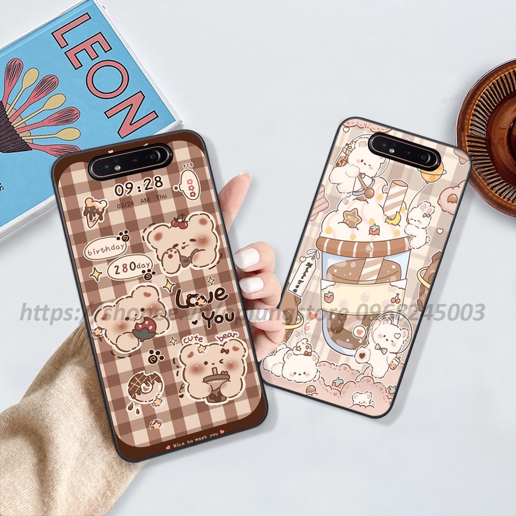 Ốp Samsung A80 bộ hình bear lovely,merry christmas,space,mill tea cute