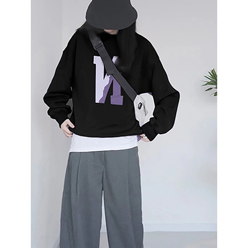 Áo nỉ sweater MACDOME thiết kế form rộng, chât nỉ bông ấm áp, in chữ N độc đáo SW001