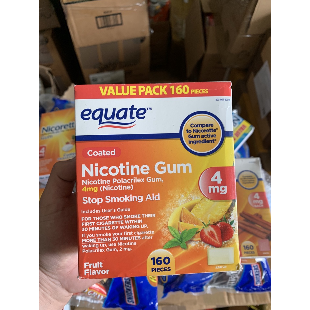 Kẹo gum cai thuốc lá Nicorette 2mg 4mg hương trái cây 160 viên của Mỹ