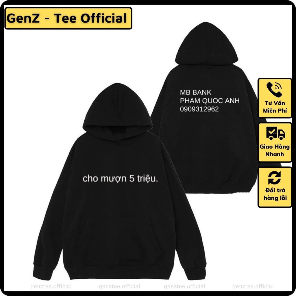 Áo Hoodie Nỉ CHO MƯỢN 5 TRIỆU , Áo Nỉ Dày Dặn Phong Cách Trẻ Trung Nam Nữ Đủ Size