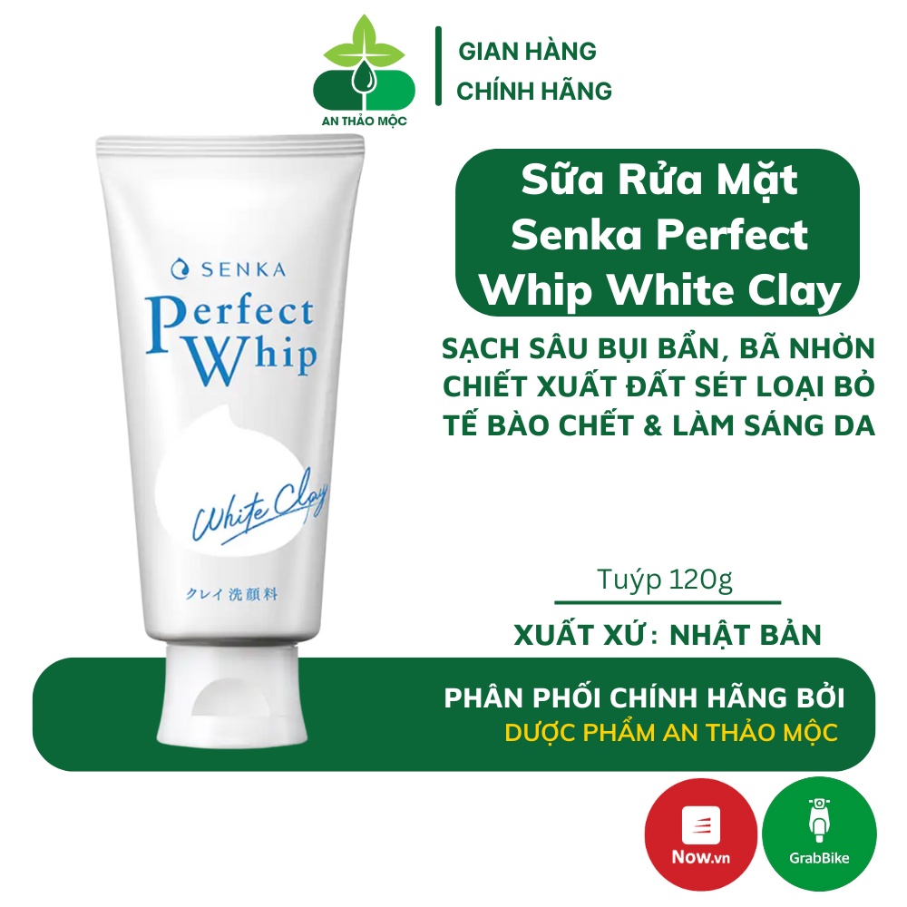 Sữa rửa mặt Senka Perfect Whip White Clay chiết xuất đất sét trắng giúp làm sạch sâu sáng mịn tẩy tế bào chết 120g.70229