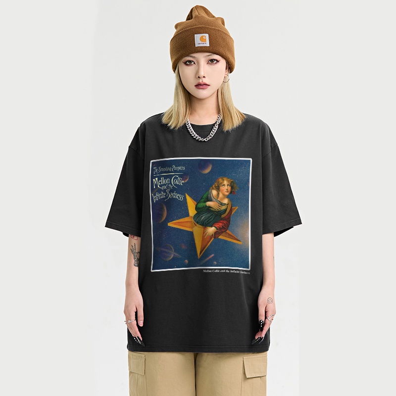 Áo thun tay lỡ NELLY cotton 4 chiều dáng unisex in hình Mellon Collie