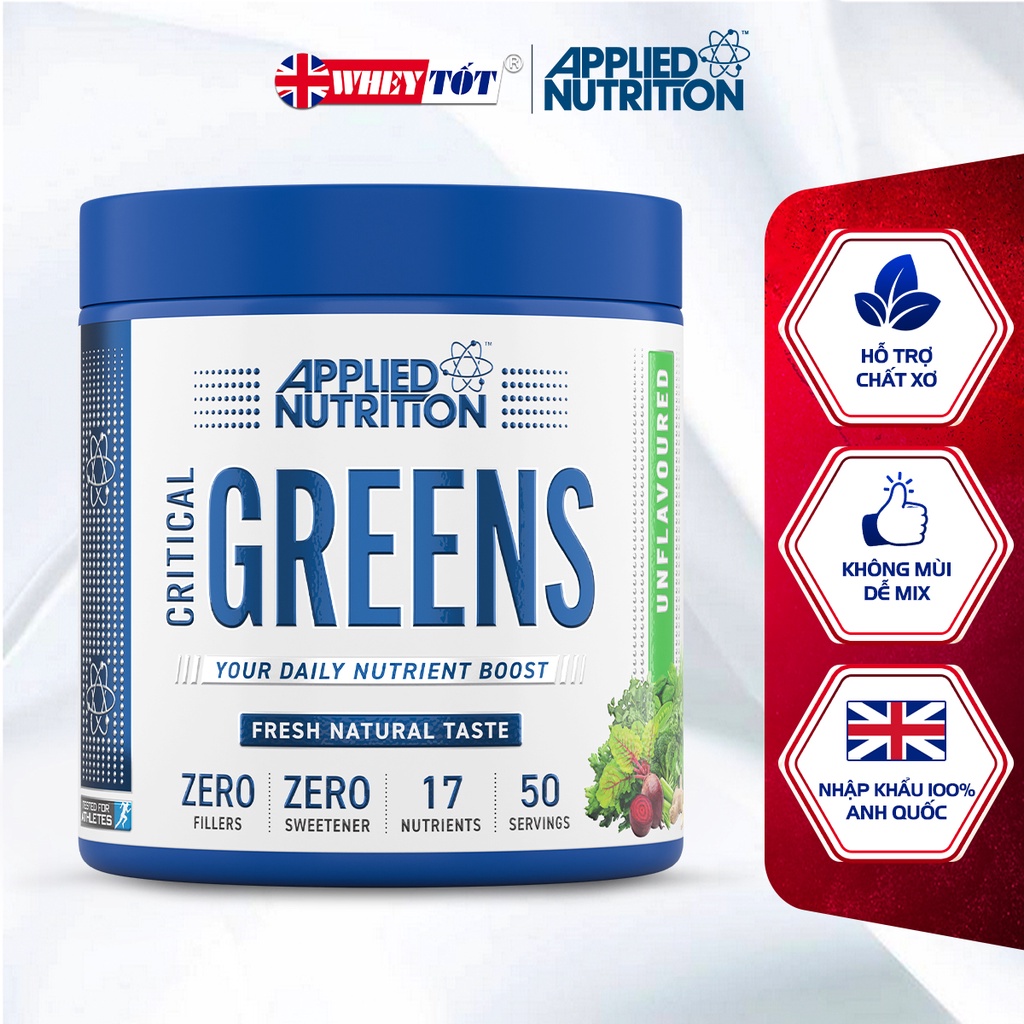 Bột rau quả Applied Nutrition Critical Green 250G bổ sung chất xơ và vitamin (50 lần dùng)