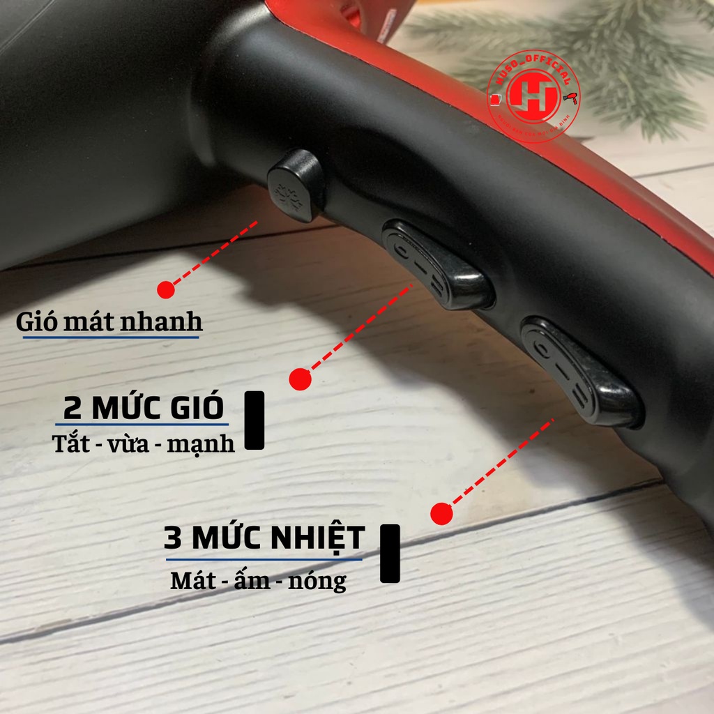 Máy Sấy Tóc Công Suất Lớn HUSO 8800 - 5000w Sấy Nóng, Lạnh, Có Ion Ánh Sáng Xanh, Dây 2m