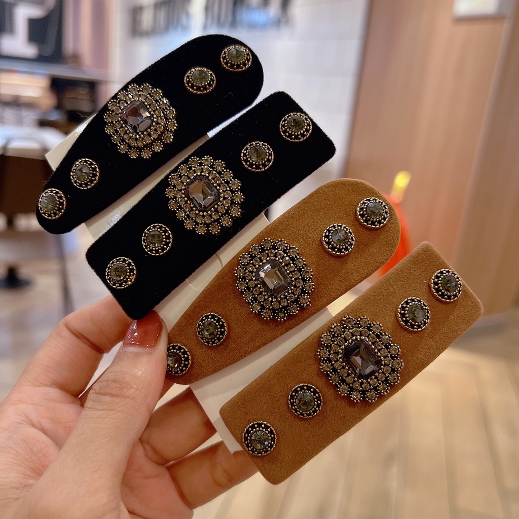 Kẹp Tóc Nhung Đính Kim Cương Lấp Lánh Phong Cách Retro Pháp Dễ Phối Đồ Hàng Mới