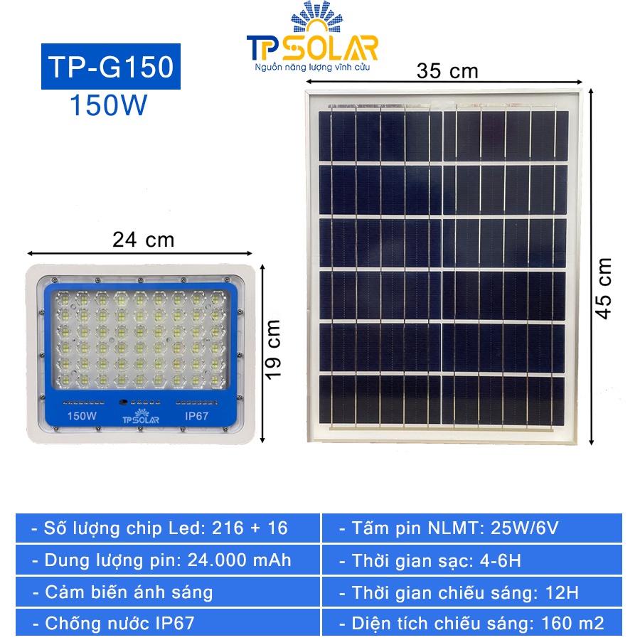 Đèn Pha Năng Lượng Mặt Trời Led Kim Cương Chống Chói Chống Lóa TP Solar TP-G150 TP-G200 TP-G300