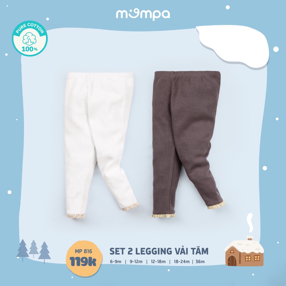 Set 2 quần legging bé gái vải tăm Mompa cho bé gái từ 6 đến 36 tháng MP 816