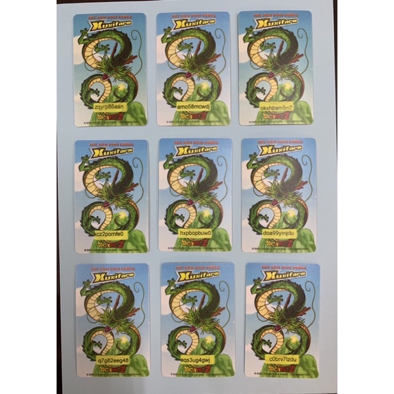 01 thẻ 7 viên Ngọc Rồng Dragon Ball cỡ 5,5 cm x 8,5 cm