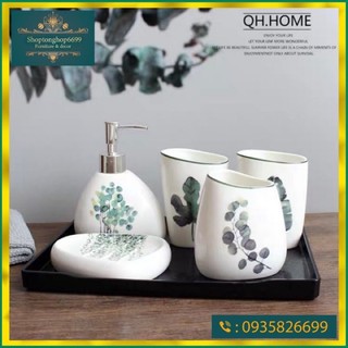 (Có sẵn ) Bộ đồ dùng nhà tắm gốm sứ hình lá ( có ảnh thật)