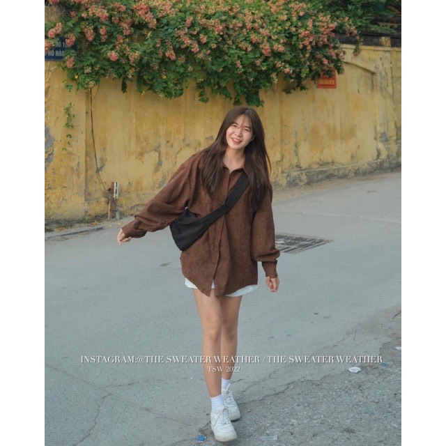 Áo sơ mi nhung tăm hai màu vintage - sơ mi phong cách hàn quốc mixmatch mọi outfit