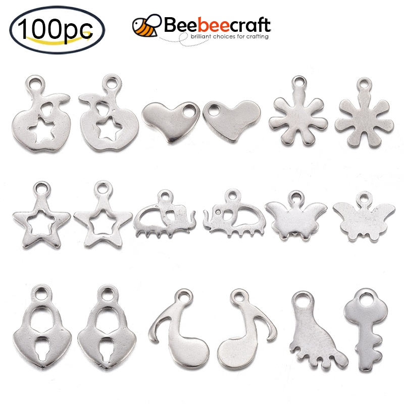 Set 100 Mặt Trang Sức Hình Nốt Nhạc Bằng Thép Không Gỉ 201 9x12x0.8mm: 1.2mm