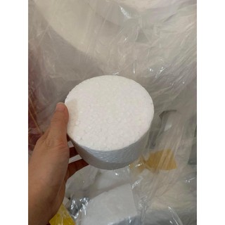 Xốp cốt bánh kem cao 8cm đường kính 12,5cm, cắm hoa sáp hoa giả, trang trí tráp ăn hỏi xốp tròn