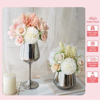 Chậu hoa giả để bàn sang trọng, Bình hoa lụa đẹp trang trí phòng khách, bàn ăn, kệ tivi, tủ sách,..