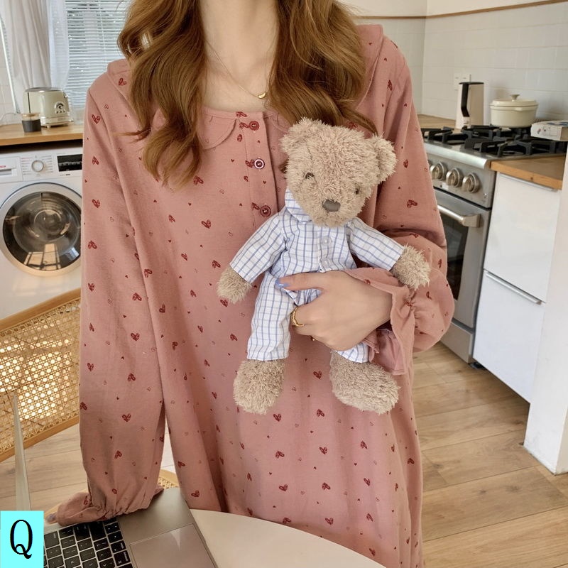 Đầm Ngủ Tay Dài Phong Cách Công Chúa Hàn Quốc Ngọt Ngào Thời Trang Mùa Thu Cho Nữ