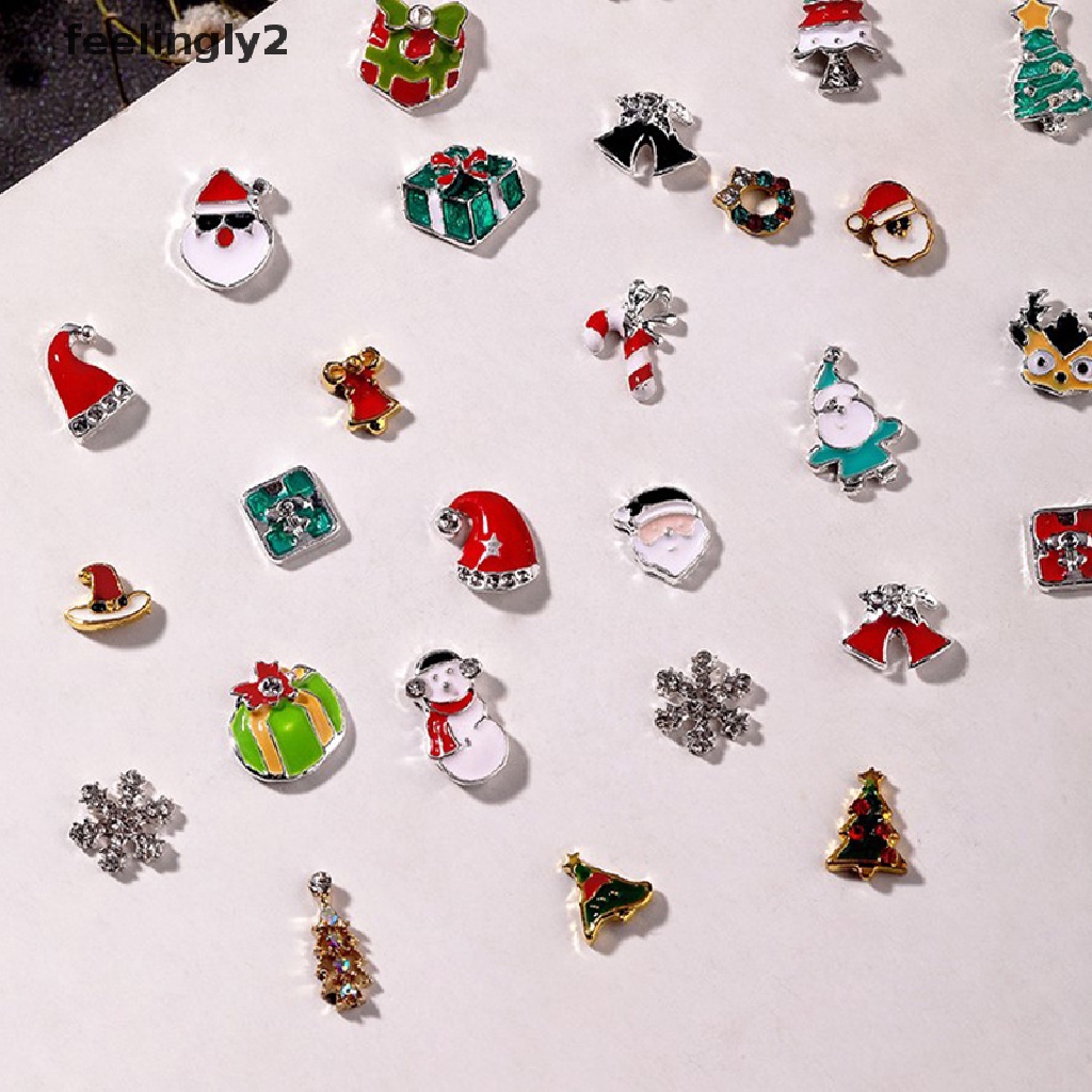 [Hàng Có Sẵn] Set 10 Phụ Kiện Trang Trí Móng Tay Nghệ Thuật Bằng Hợp Kim Phong Cách Giáng Sinh DIY Ch (F)