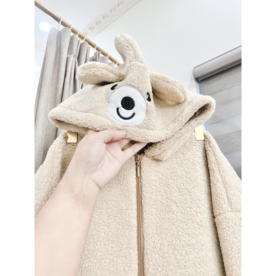 Khoác Lông Gấu Màu Be Chất Lông Dày Nam Nữ Unisex Dáng Rộng Form To
