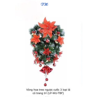 Vòng hoa treo ngược cước 3 loại lá có trang trí - vòng hoa noel trang trí giáng sinh - vòng hoa treo cửa