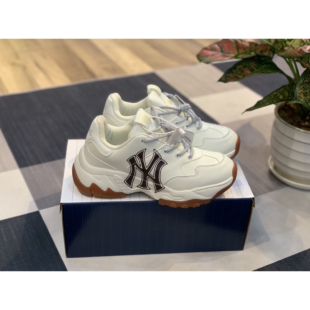 Giày Thể Thao MLB Chunky Liner New York Yankees Ivory, Giày Sneaker MLB NY Màu Nâu Cao Cấp Tăng Chiều Cao Full Box Bill