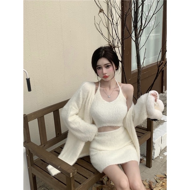 Set Len Lông Thỏ Siêu Mịn Body Áo Yếm + Chân Váy Và Áo Khoác Có Bán Rời