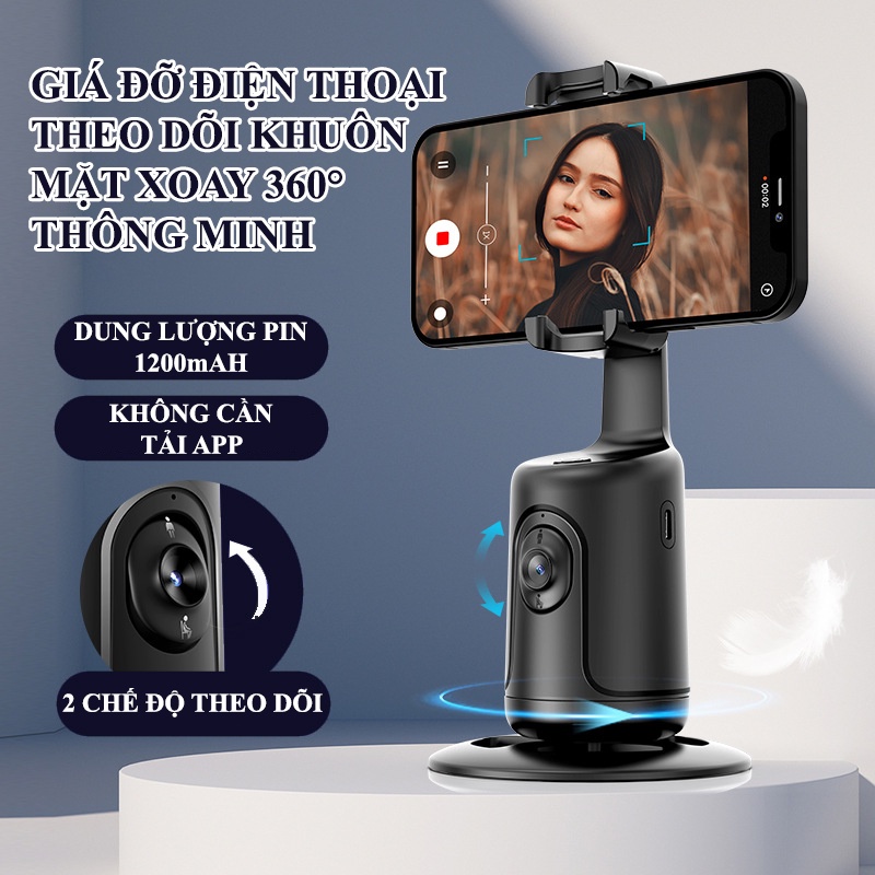 Giá đỡ điện thoại thông minh AI tự động xoay 360 độ theo dõi khuôn mặt hỗ trợ livestream, quay phim