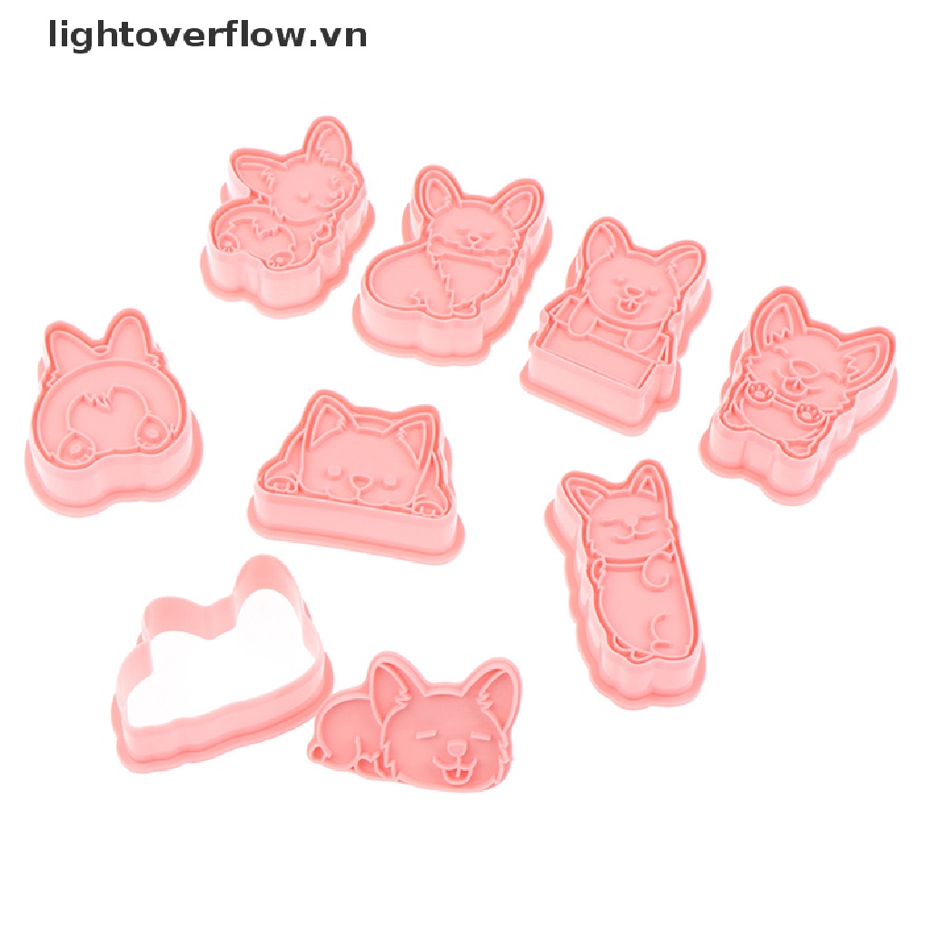 Set 8 Khuôn Nhựa Làm Bánh Quy Hình Chú Chó Corgi 3D Dễ Thương