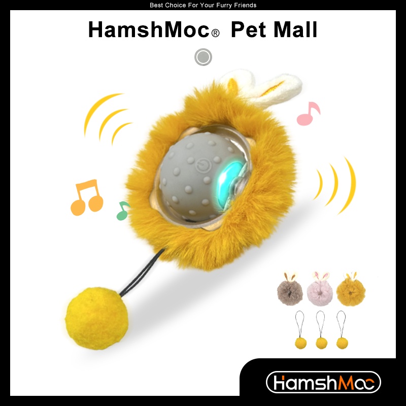 HamshMoc Đồ Chơi Bóng Lăn Tương Tác Tự Động Thông Minh Có Đèn LED Và Âm Thanh Sạc Lại Được Cho Mèo Cưng