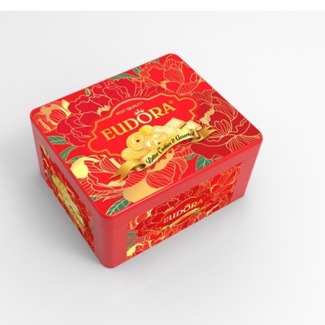 BÁNH EUDORA QUY BƠ HỘP THIẾC HOA ĐỎ 206G