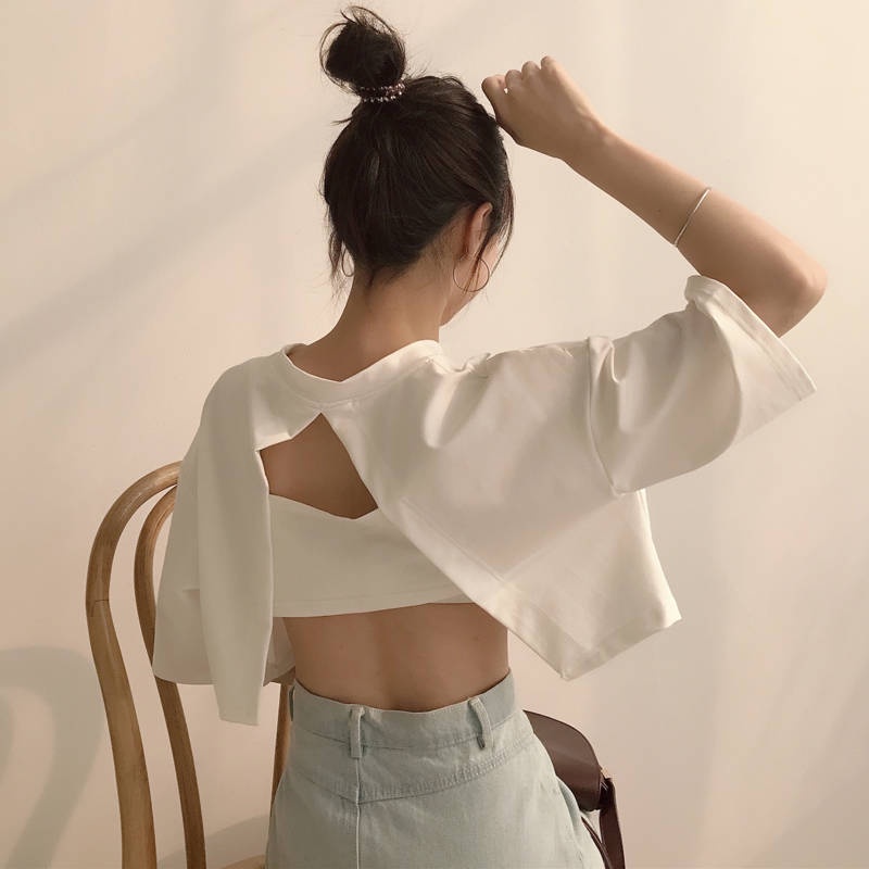 Áo Thun Tay Ngắn Hở Lưng Phong Cách Hàn Quốc Thời Trang Mùa Hè Cho Nữ