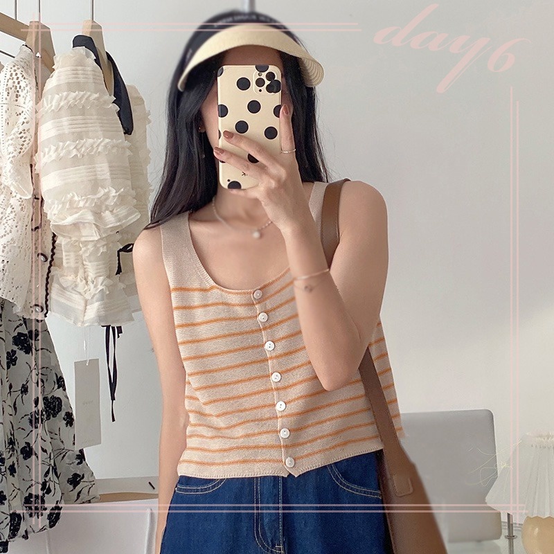 Áo Croptop Sát Nách Kẻ Sọc Thời Trang Mùa Hè Xinh Xắn Cho Nữ