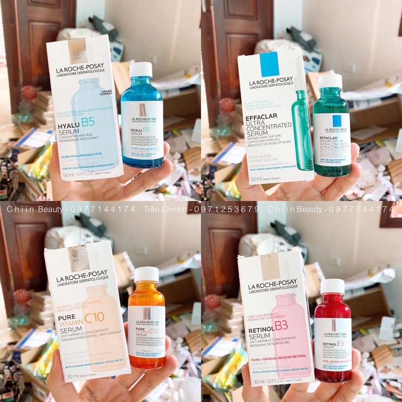 SERUM LA ROCHE-POSAY HYALU B5 phục hồi, EFFACLAR CONCENTRATE LD giảm mụn, VITAMIN C10 mờ thâm, B3 RETINOL giảm lão hoá