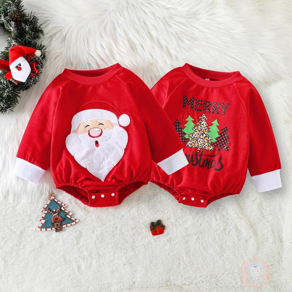 Áo liền quần dài tay cổ tròn in hình ông già noel/ cây thông cho bé trai/ bé gái