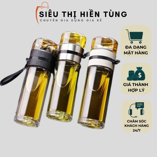 Bình nước giữ nhiệt, bình thủy tinh pha trà 1 lớp có lõi lọc inox 304 bền bỉ an toàn cho sức khỏe