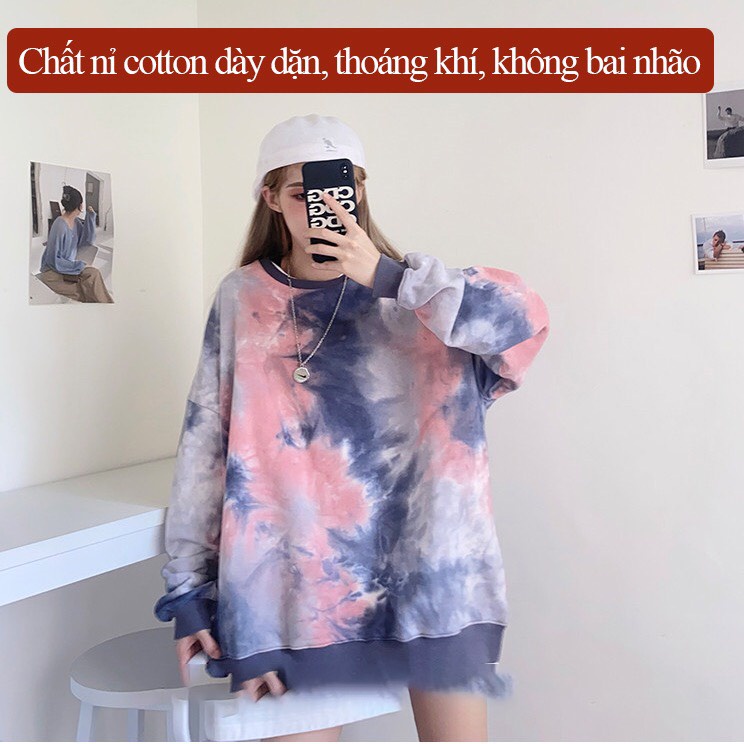Áo nỉ sweater loang màu, cổ tròn cực xinh