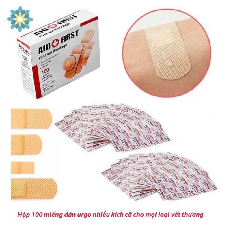 Hộp 100 miếng Băng keo cá nhân Băng dán y tế sơ cứu vết thương tiện dụng cho gia đình nhiều kích cỡ