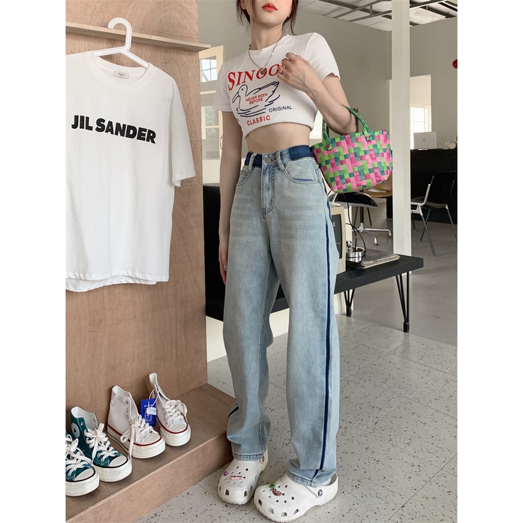 Quần Jean Lưng Cao Màu Sắc Tương Phản Thời Trang Mùa Thu Cho Nữ