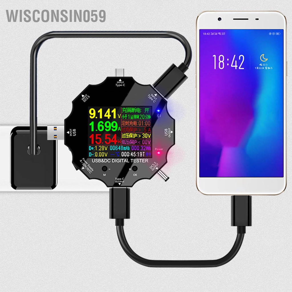 Vôn kế hiển thị kỹ thuật số USB Bộ dò sạc điều khiển từ xa Bluetooth không dây DC 3.6‑32V