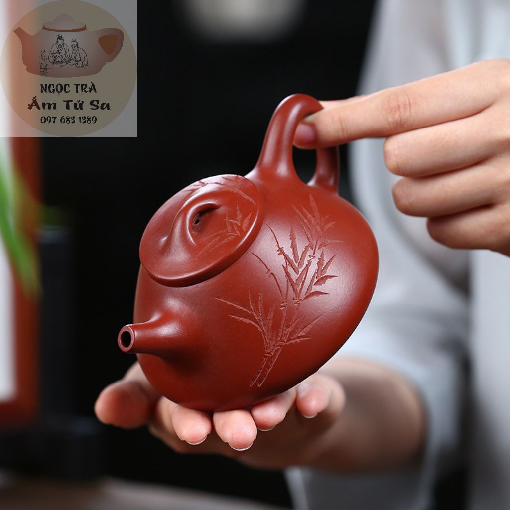 Ấm Tử Sa Thạch Biều Lá Trúc - Ngọc Trà Shop - Chất Đất Nguyên Khoáng Đại Hồng Bào Nghi Hưng
