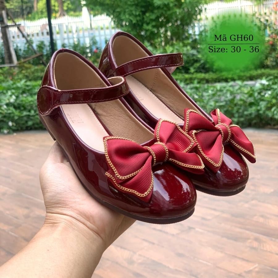 Giày búp bê đỏ gắn nơ duyên dáng và dễ thương cho bé gái 5 đến 12 tuổi phong cách Hàn Quốc GH60