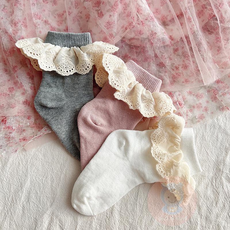 Laa6- Tất Ren Nhún Bèo Thoáng Khí Co Giãn Công Chúa Dễ Thương Cho Bé Gái