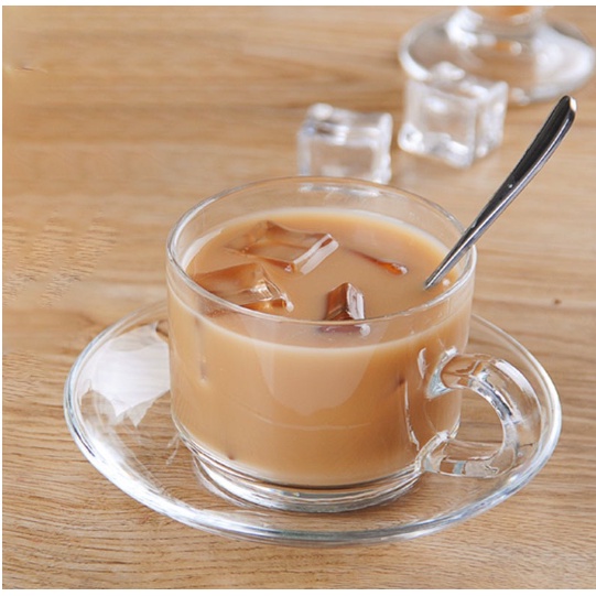 Set cốc kèm đĩa kê - Bọ tách trà thuỷ tinh bao gồm ly quai thuỷ tinh trơn và đĩa thuỷ tinh trơn cao cấp