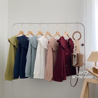 Sơ mi nhung tăm cổ búp bê viền bèo