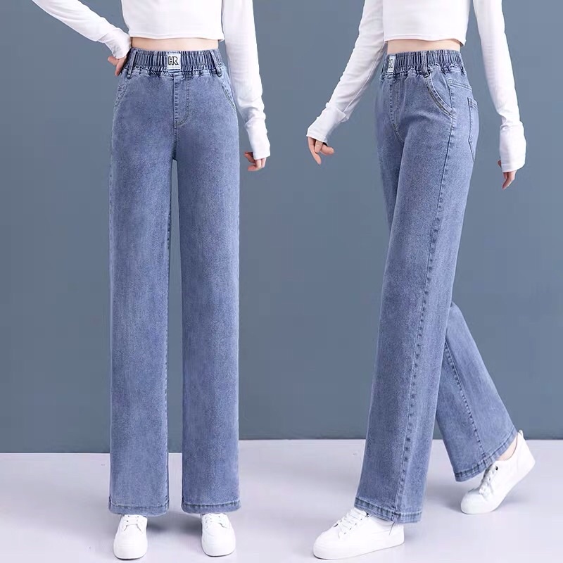 Các mẫu quần Jean nữ cao cấp, thiết kế ống suông, lưng chun thoải mái, cạp cao ken dáng NV0981
