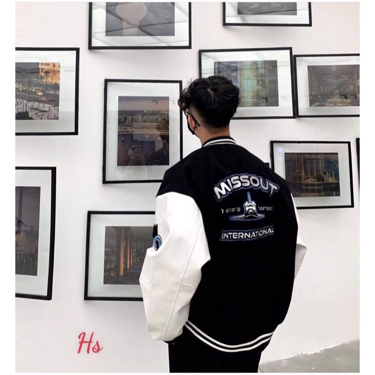 Áo Khoác Bomber chữ M Phối tay  da  bomber bóng chày basic nam nữ form rộng