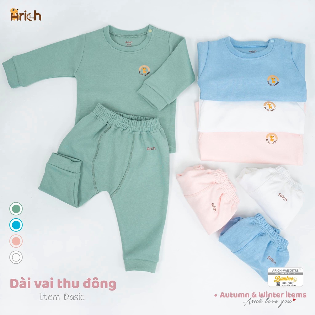 Dài cài vai thu đông Arich 2022 chất liệu sợi tre cotton cho bé 6 tháng đến 6 tuổi