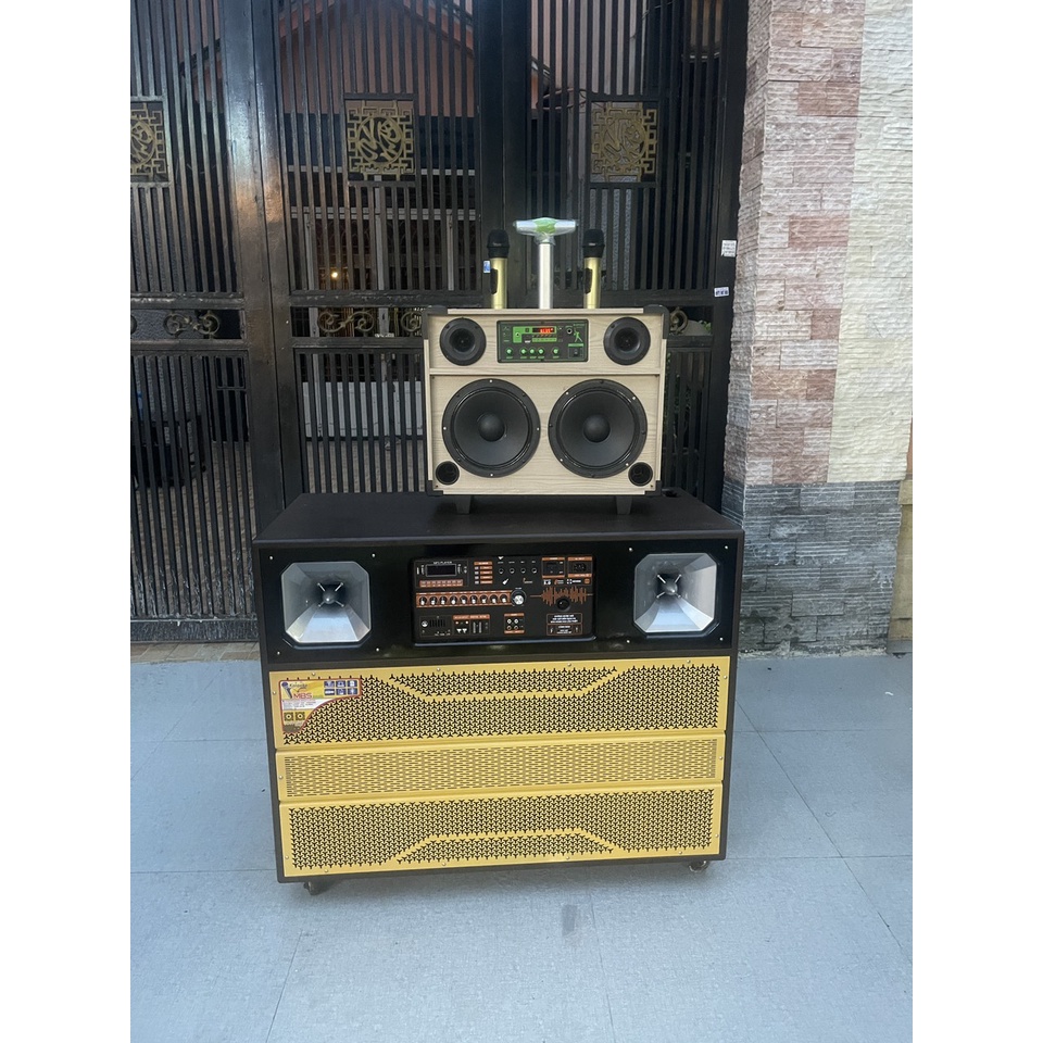 Loa kéo QS 229A - Loa kéo di động mini âm thanh lớn - Loa kéo di động bass 2.5 tấc - Kèm 2 micro không dây - Có remote